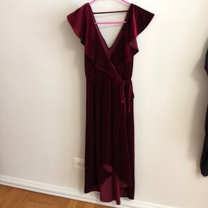 Aqua faux wrap velvet dress